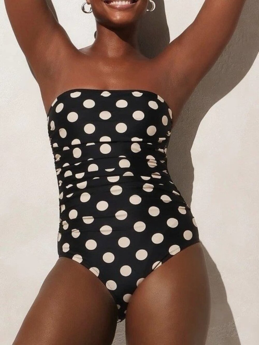 💥   Women's 4 Black & Beige Polka Dot One-Piece Swimsuit P0600